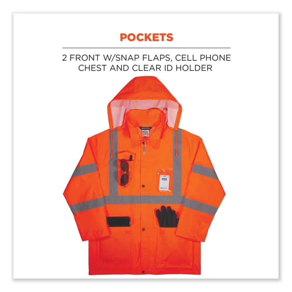 GloWear 8366 Class 3 Lightweight Hi-Vis Rain Jacket, Polyester, 5X-Large, Orange, Ships in 1-3 Business Days - Image 5