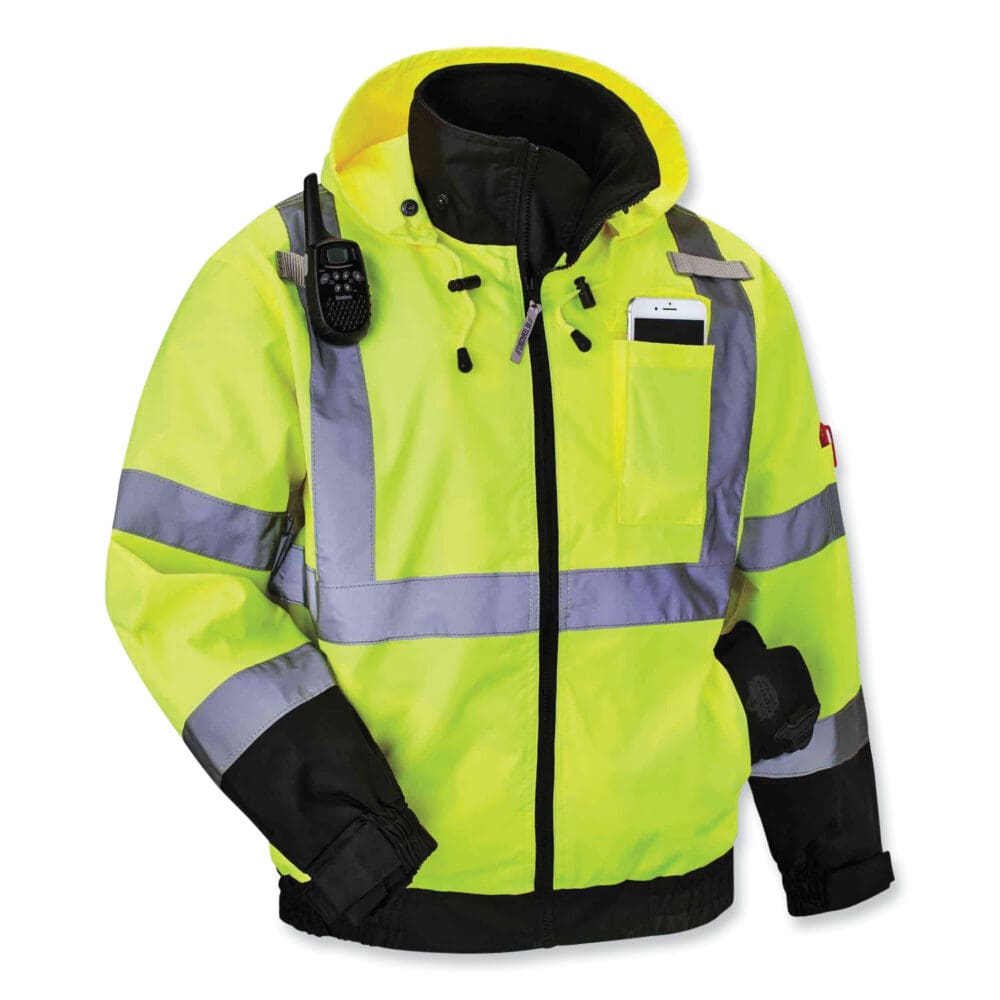 GloWear 8379 Class 3 Hi-Vis Fleece Lined Bomber Jacket, Lime, Large, Ships in 1-3 Business Days - Image 3