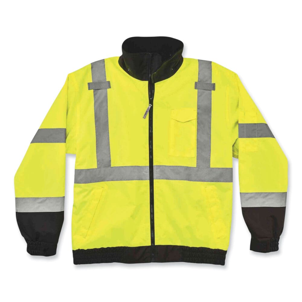 GloWear 8379 Class 3 Hi-Vis Fleece Lined Bomber Jacket, Lime, X-Large, Ships in 1-3 Business Days - Image 2