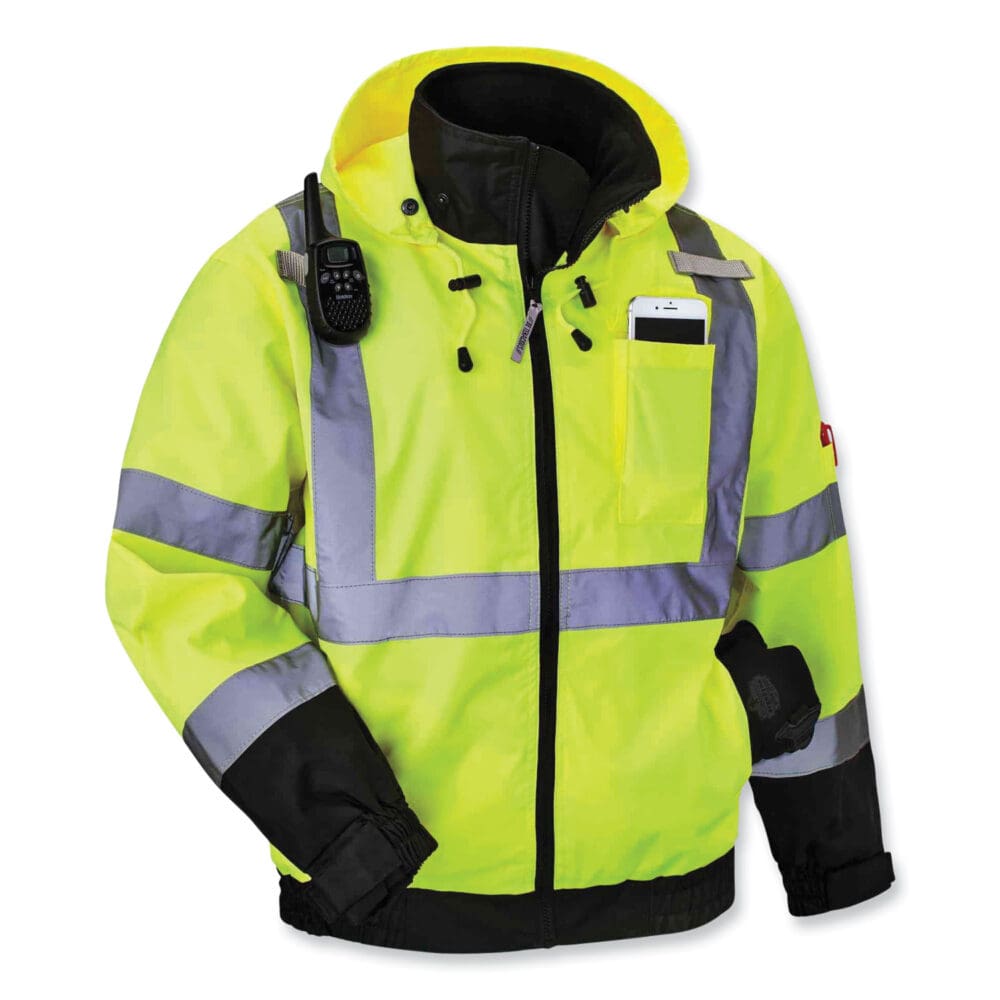 GloWear 8379 Class 3 Hi-Vis Fleece Lined Bomber Jacket, Lime, X-Large, Ships in 1-3 Business Days - Image 3