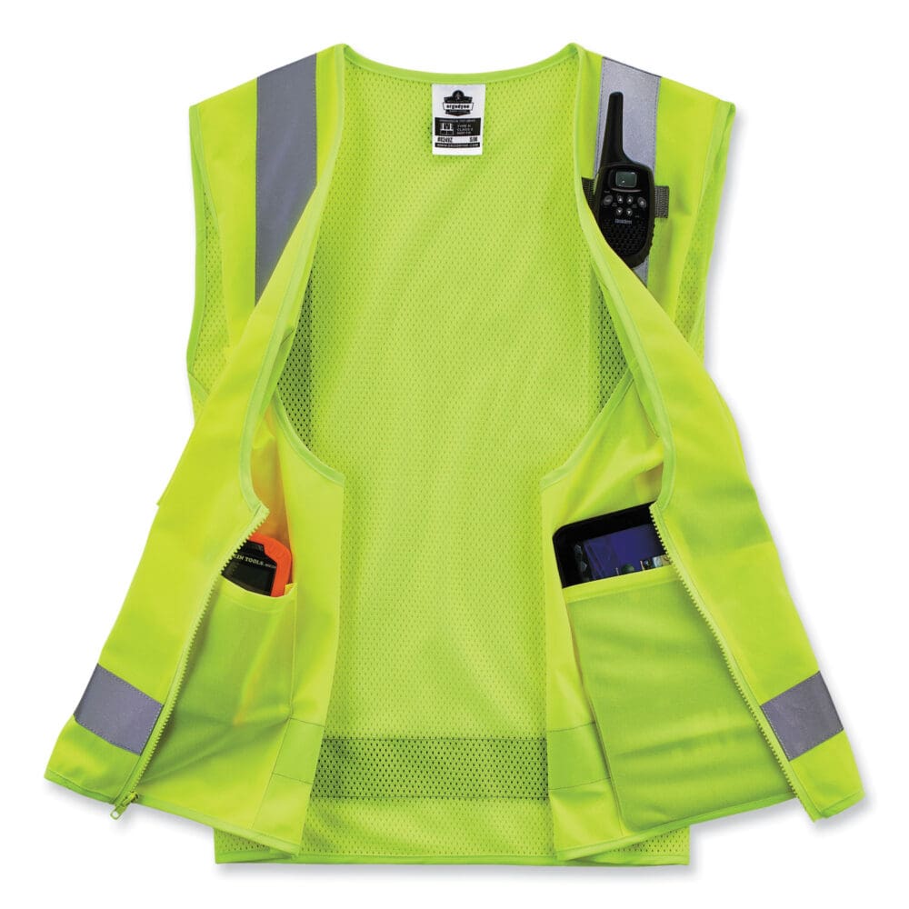 GloWear 8249Z-S Single Size Class 2 Economy Surveyors Zipper Vest, Polyester, Small, Lime, Ships in 1-3 Business Days - Image 2