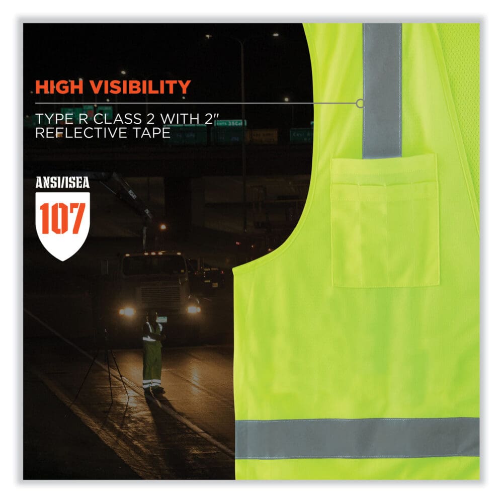 GloWear 8249Z-S Single Size Class 2 Economy Surveyors Zipper Vest, Polyester, Small, Lime, Ships in 1-3 Business Days - Image 4