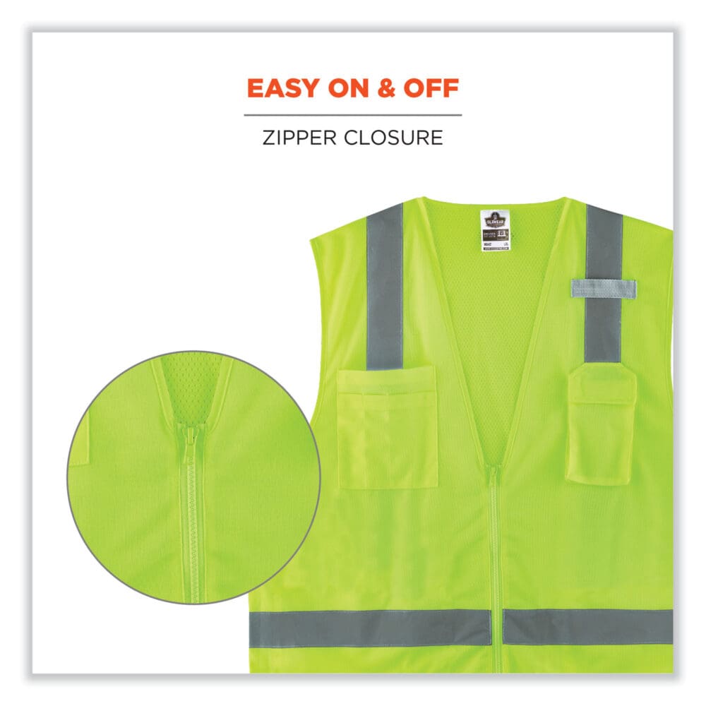 GloWear 8249Z-S Single Size Class 2 Economy Surveyors Zipper Vest, Polyester, Small, Lime, Ships in 1-3 Business Days - Image 7