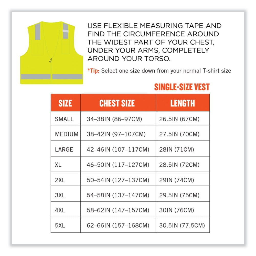 GloWear 8249Z-S Single Size Class 2 Economy Surveyors Zipper Vest, Polyester, Small, Lime, Ships in 1-3 Business Days - Image 9