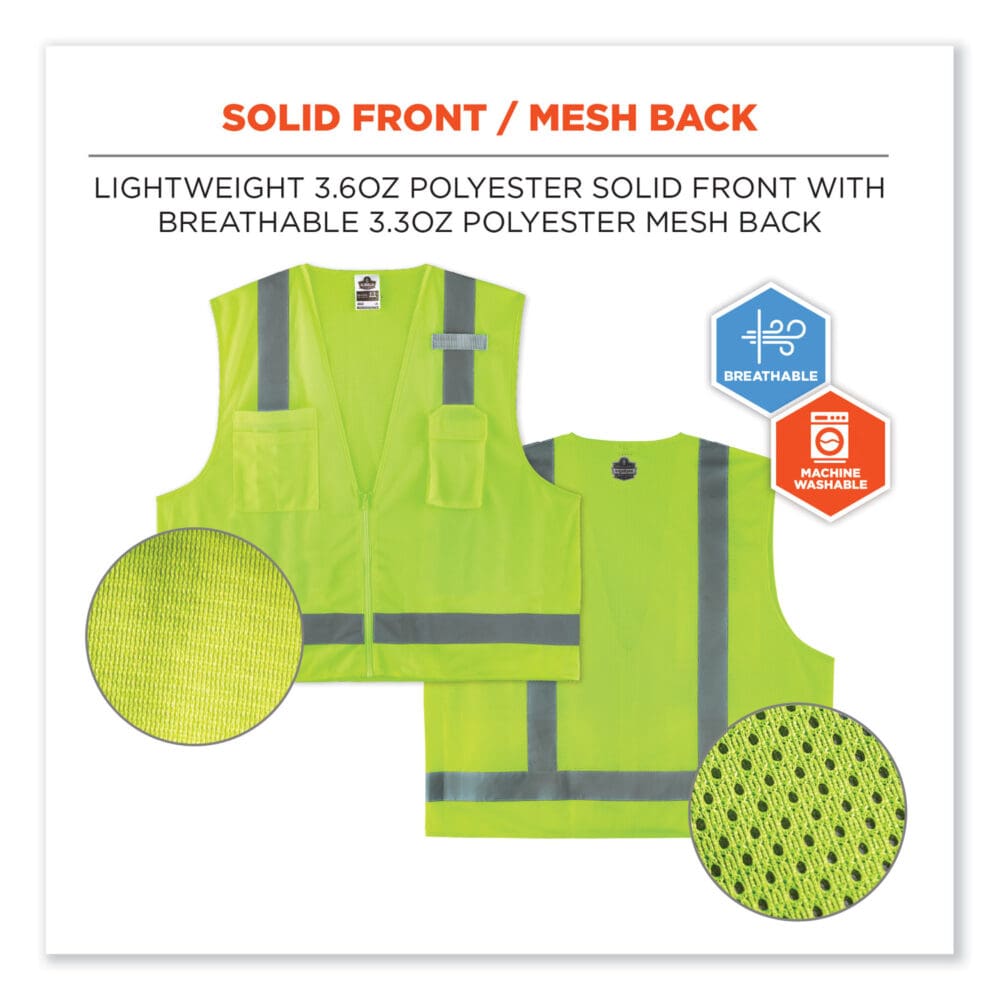 GloWear 8249Z-S Single Size Class 2 Economy Surveyors Zipper Vest, Polyester, 2X-Large, Lime, Ships in 1-3 Business Days - Image 5