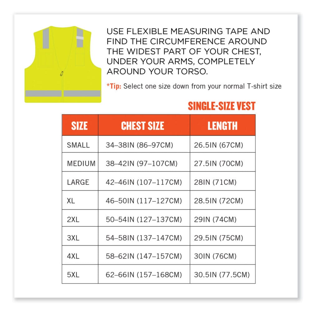 GloWear 8249Z-S Single Size Class 2 Economy Surveyors Zipper Vest, Polyester, 4X-Large, Lime, Ships in 1-3 Business Days - Image 8