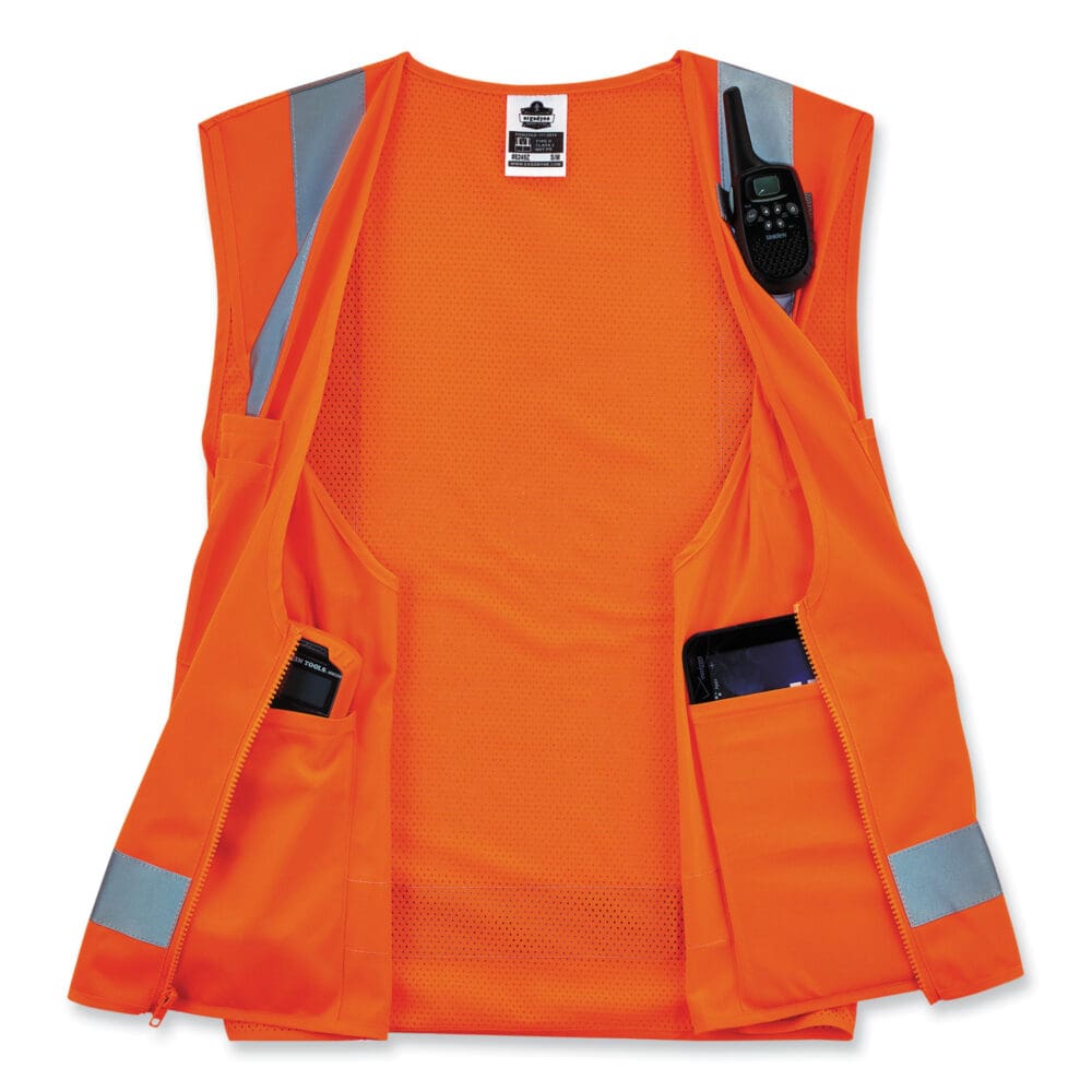 GloWear 8249Z-S Single Size Class 2 Economy Surveyors Zipper Vest, Polyester, X-Small, Orange, Ships in 1-3 Business Days - Image 10