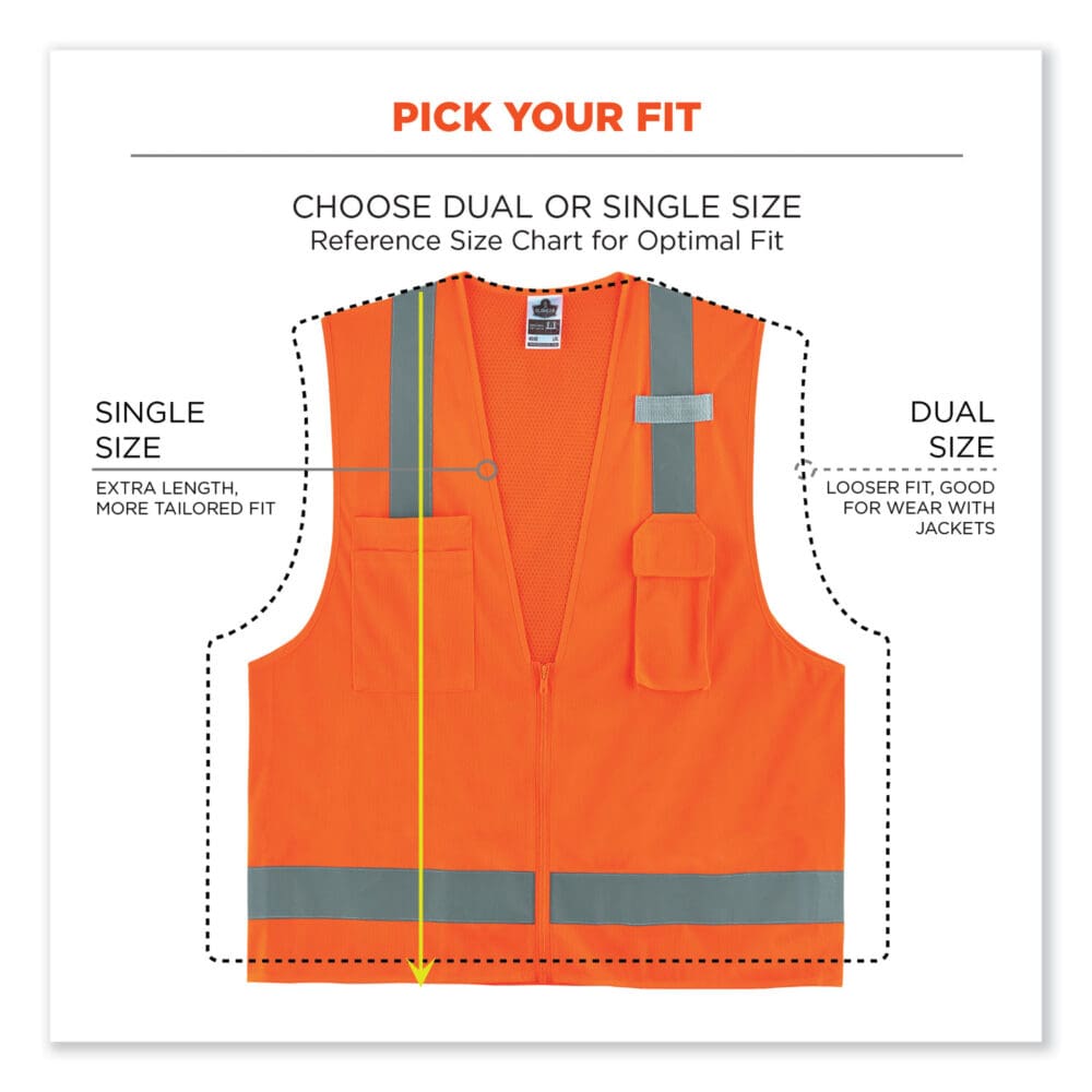GloWear 8249Z-S Single Size Class 2 Economy Surveyors Zipper Vest, Polyester, X-Small, Orange, Ships in 1-3 Business Days - Image 7