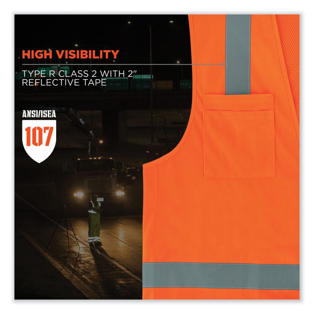 GloWear 8249Z-S Single Size Class 2 Economy Surveyors Zipper Vest, Polyester, Small, Orange, Ships in 1-3 Business Days - Image 3