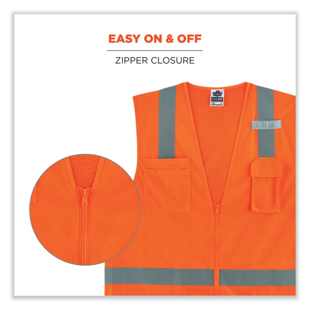 GloWear 8249Z-S Single Size Class 2 Economy Surveyors Zipper Vest, Polyester, 3X-Large, Orange, Ships in 1-3 Business Days - Image 6