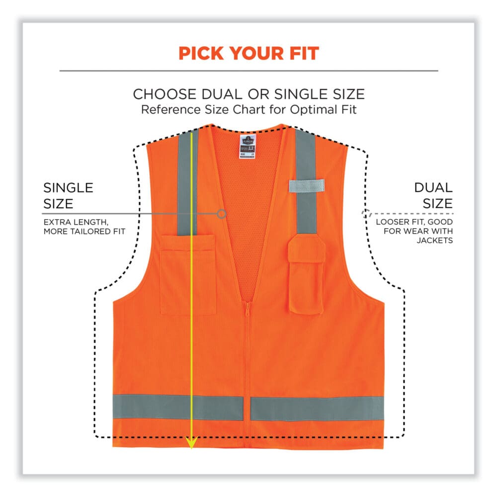 GloWear 8249Z-S Single Size Class 2 Economy Surveyors Zipper Vest, Polyester, 4X-Large, Orange, Ships in 1-3 Business Days - Image 7