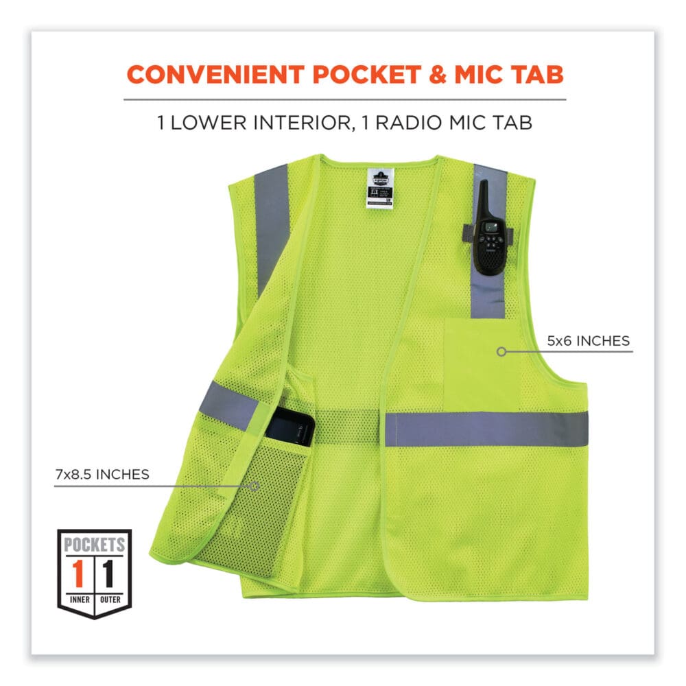 GloWear 8210HL-S Single Size Class 2 Economy Mesh Vest, Polyester, Large, Lime, Ships in 1-3 Business Days - Image 3
