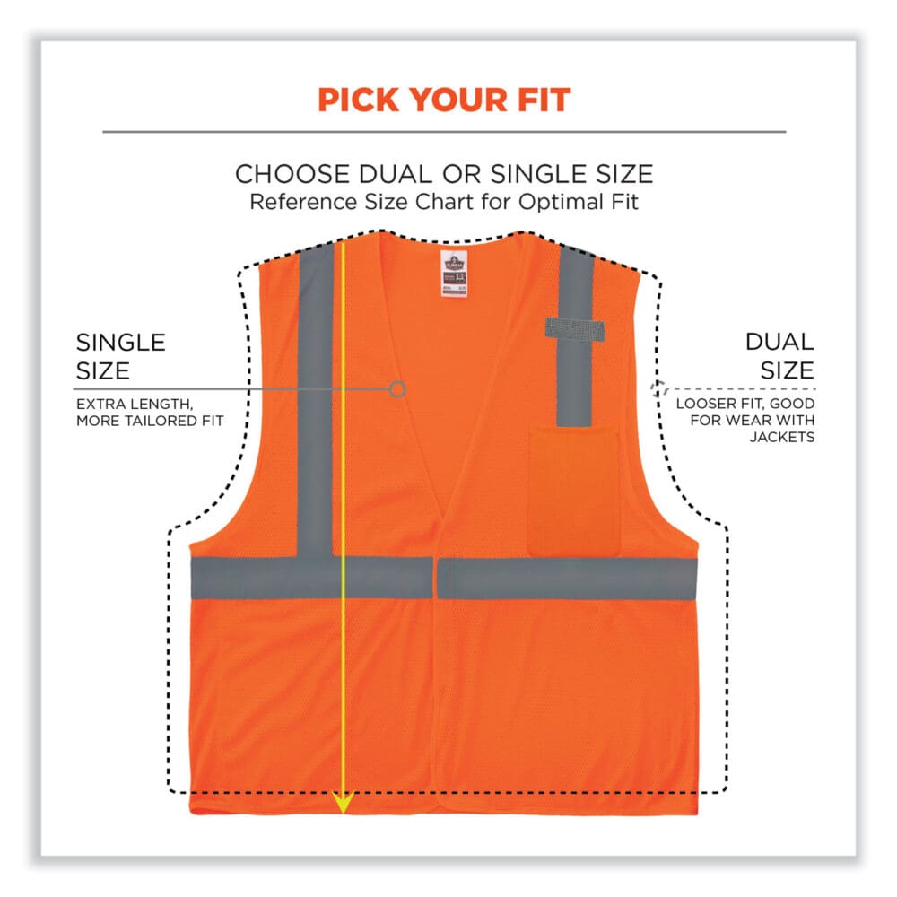 GloWear 8210HL-S Single Size Class 2 Economy Mesh Vest, Polyester, Small, Orange, Ships in 1-3 Business Days - Image 6