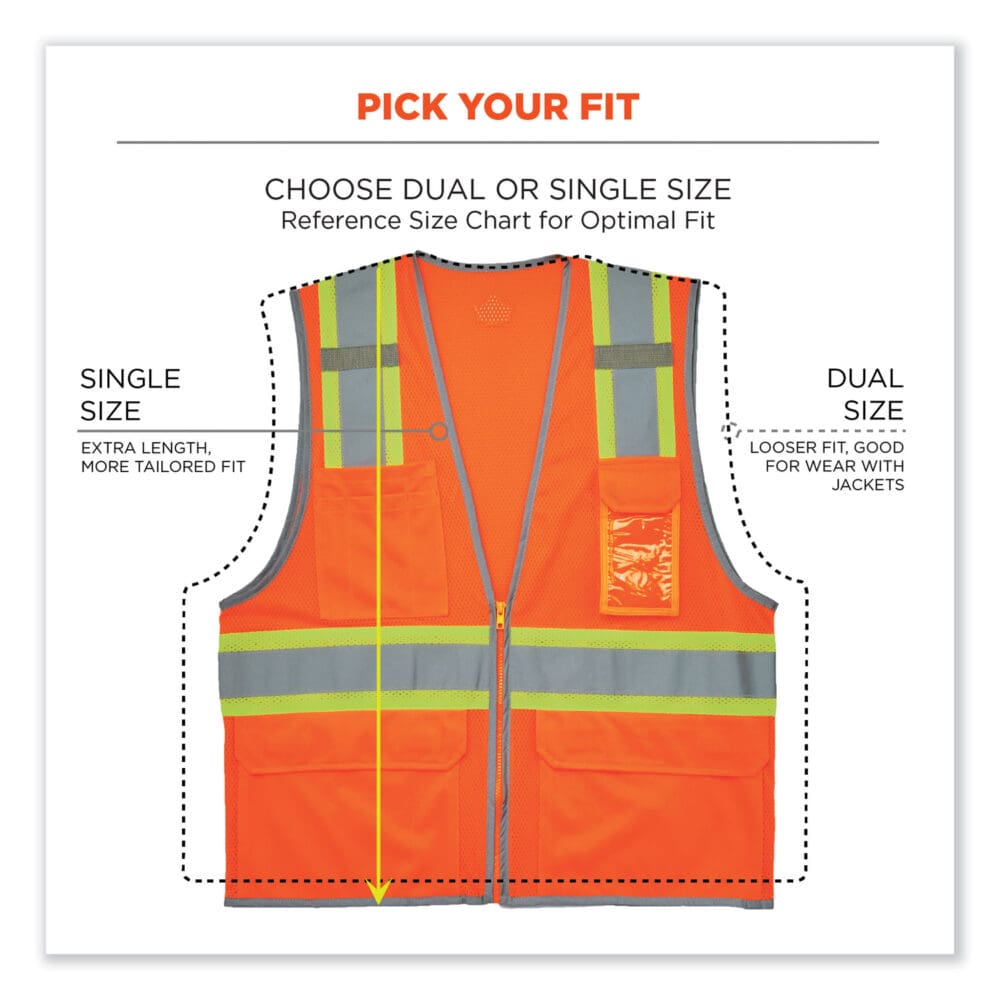 GloWear 8246Z-S Single Size Class 2 Two-Tone Mesh Vest, Polyester, Medium, Orange, Ships in 1-3 Business Days - Image 7