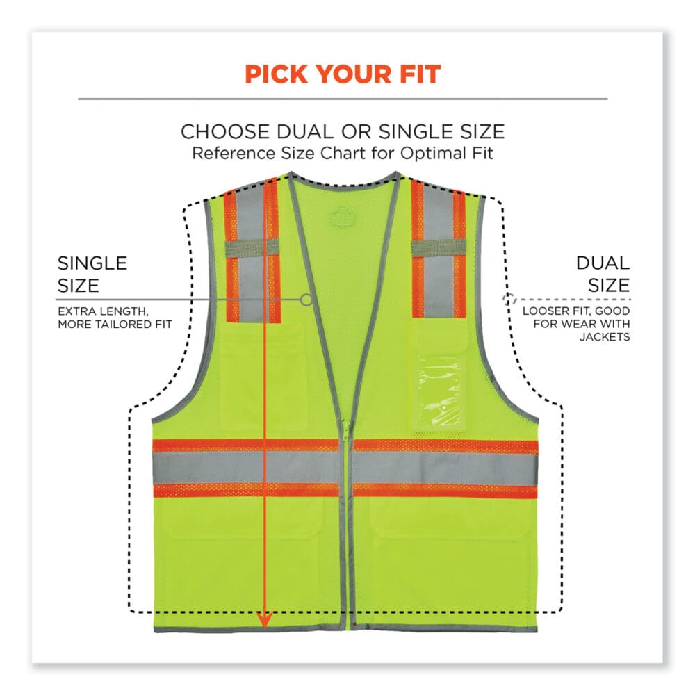 GloWear 8246Z-S Single Size Class 2 Two-Tone Mesh Vest, Polyester, 4X-Large, Lime, Ships in 1-3 Business Days - Image 6