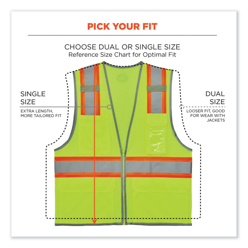 GloWear 8246Z-S Single Size Class 2 Two-Tone Mesh Vest, Polyester, Large, Lime, Ships in 1-3 Business Days - Image 6