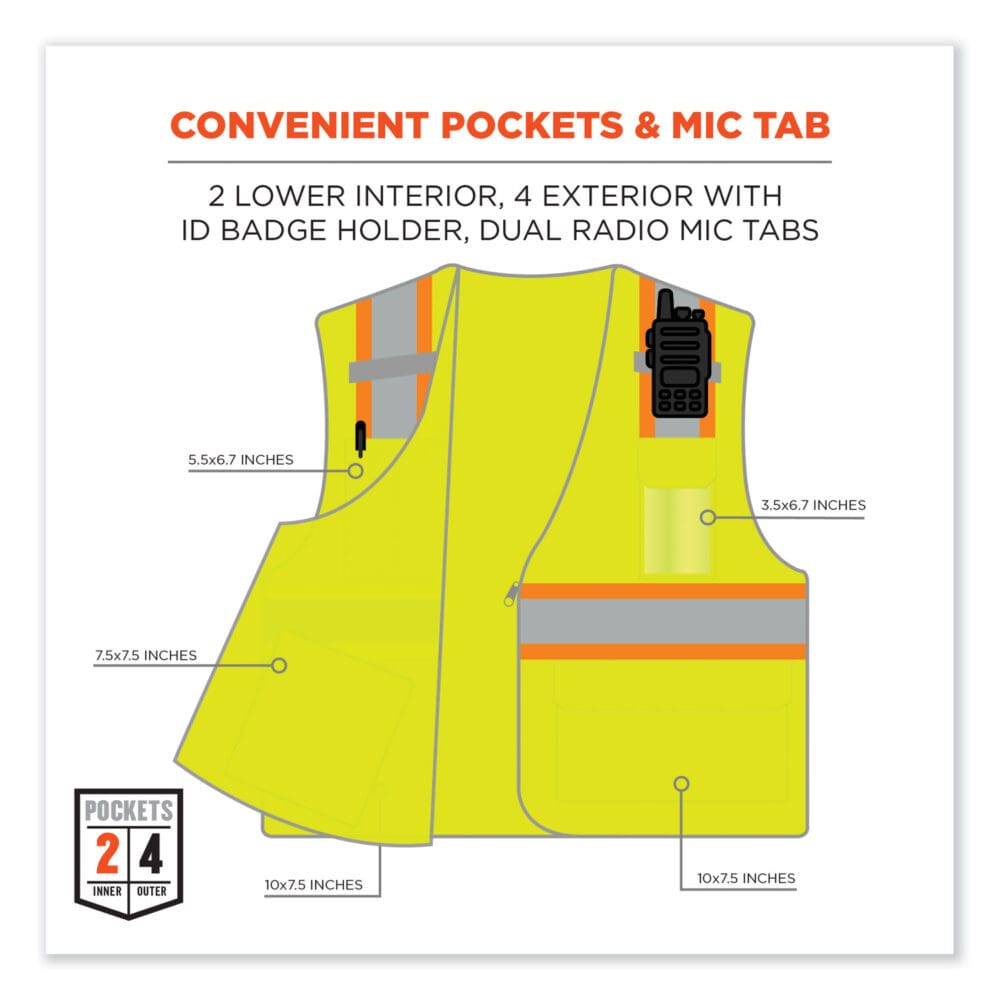 GloWear 8246Z-S Single Size Class 2 Two-Tone Mesh Vest, Polyester, Large, Lime, Ships in 1-3 Business Days - Image 3