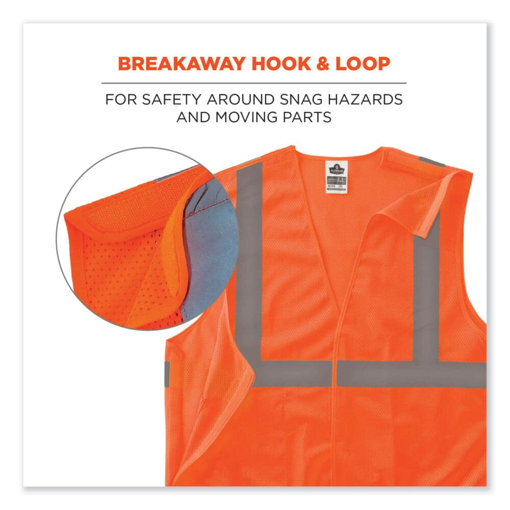 GloWear 8215BA-S Single Size Class 2 Economy Breakaway Mesh Vest, Polyester, 5X-Large, Orange, Ships in 1-3 Business Days - Image 3