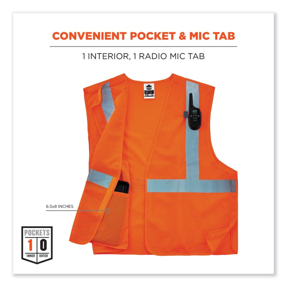GloWear 8215BA-S Single Size Class 2 Economy Breakaway Mesh Vest, Polyester, Small, Orange, Ships in 1-3 Business Days - Image 4