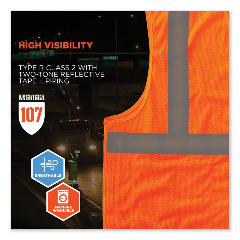 GloWear 8215BA-S Single Size Class 2 Economy Breakaway Mesh Vest, Polyester, Small, Orange, Ships in 1-3 Business Days - Image 2