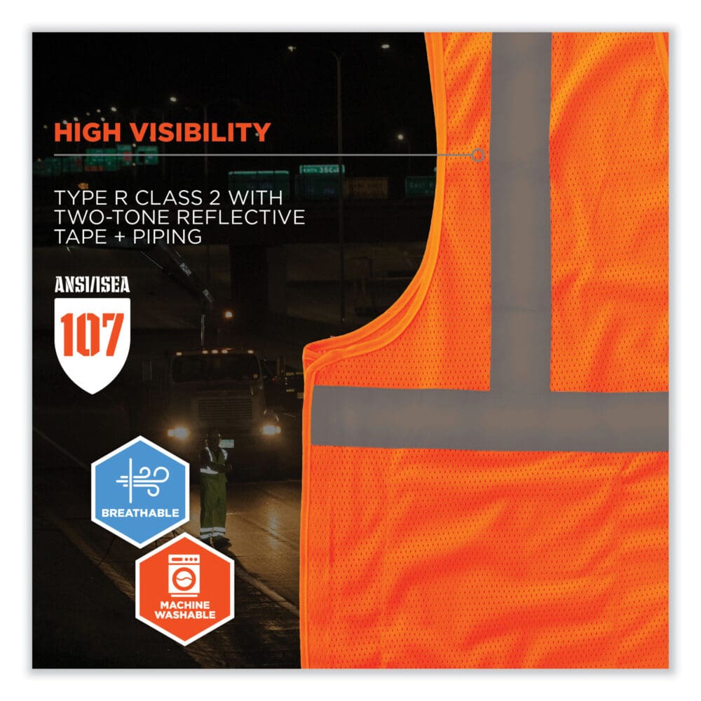 GloWear 8215BA-S Single Size Class 2 Economy Breakaway Mesh Vest, Polyester, X-Small, Orange, Ships in 1-3 Business Days - Image 2