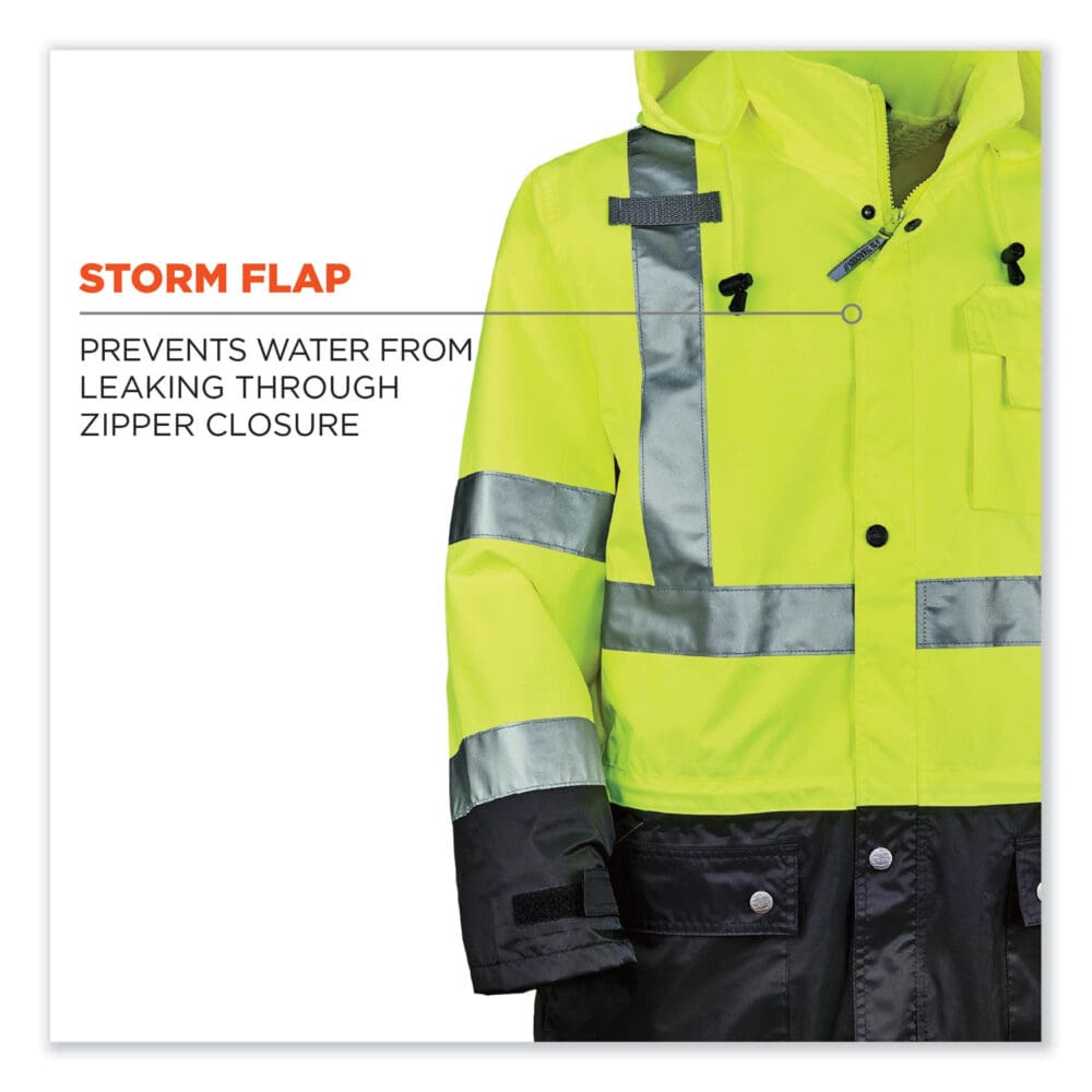 GloWear 8365BK Class 3 Hi-Vis Rain Jacket Black Bottom, Small, Lime, Ships in 1-3 Business Days - Image 5