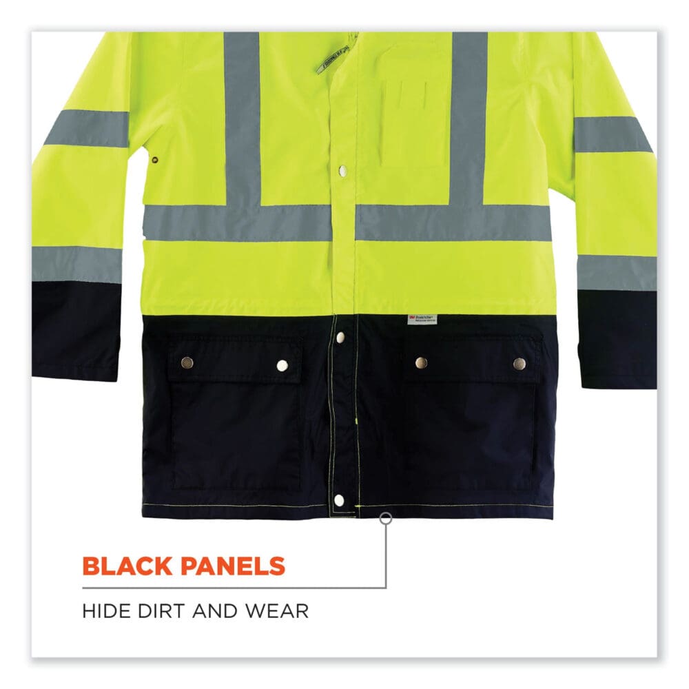 GloWear 8365BK Class 3 Hi-Vis Rain Jacket Black Bottom, Small, Lime, Ships in 1-3 Business Days - Image 6