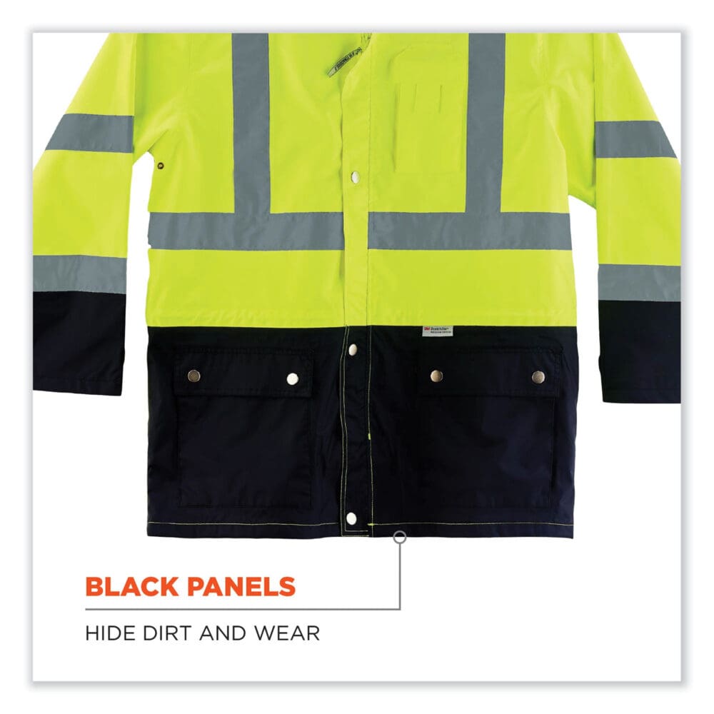 GloWear 8365BK Class 3 Hi-Vis Rain Jacket Black Bottom, Large, Lime, Ships in 1-3 Business Days - Image 5