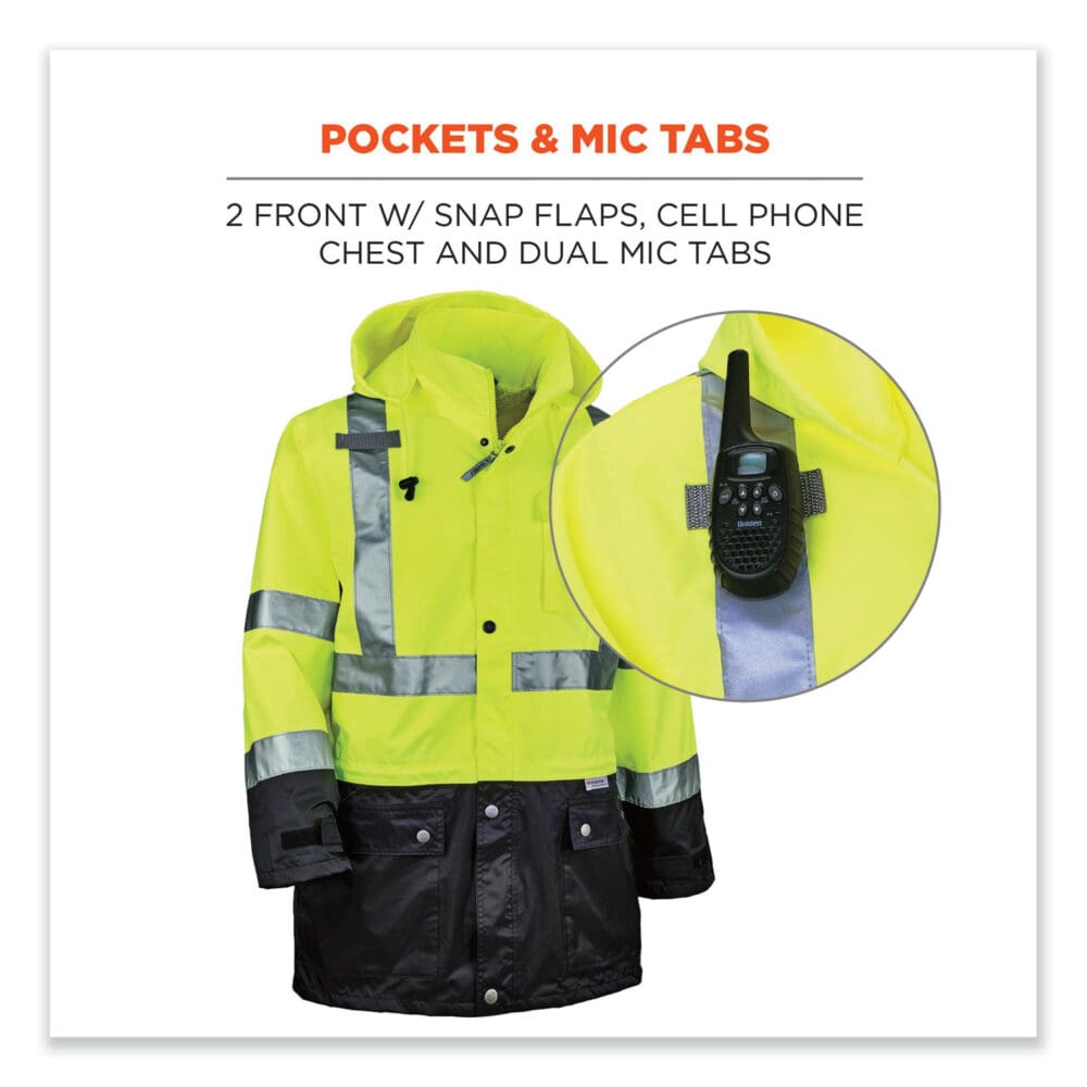 GloWear 8365BK Class 3 Hi-Vis Rain Jacket Black Bottom, 3X-Large, Lime, Ships in 1-3 Business Days - Image 7