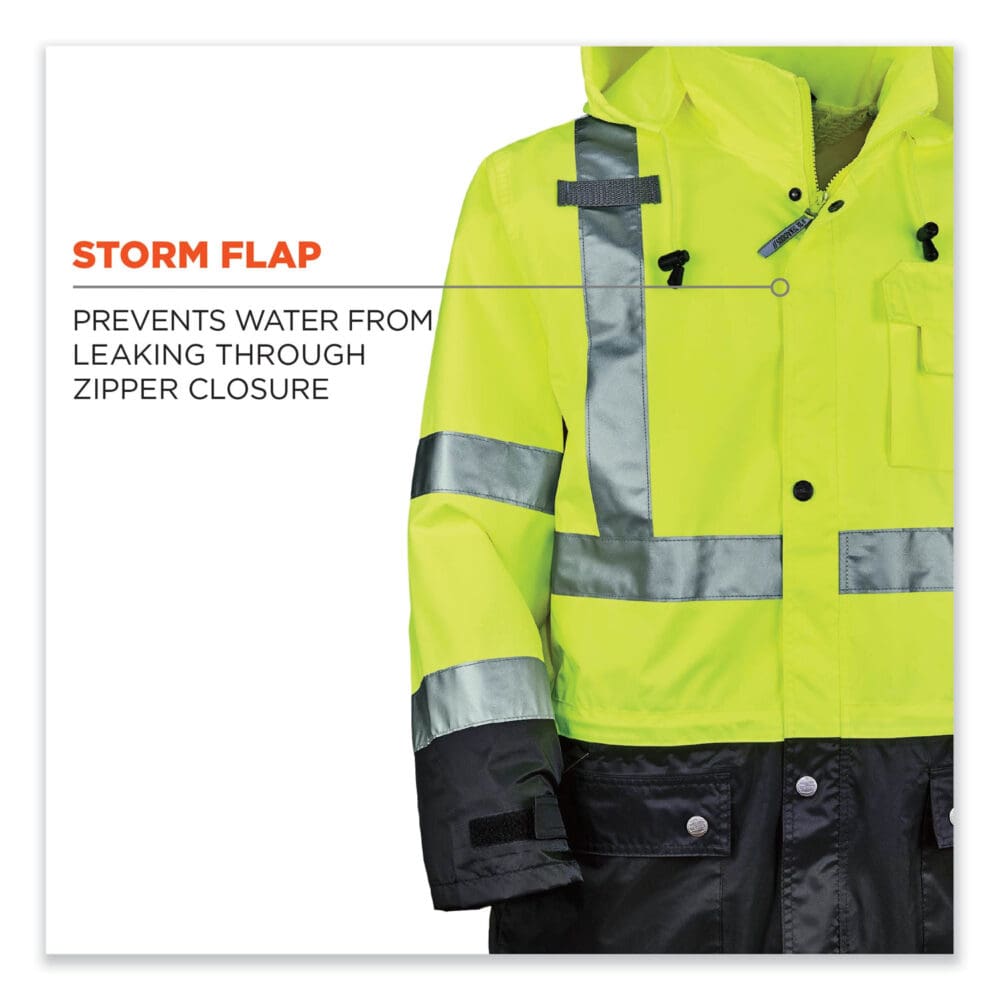 GloWear 8365BK Class 3 Hi-Vis Rain Jacket Black Bottom, 4X-Large, Lime, Ships in 1-3 Business Days - Image 4