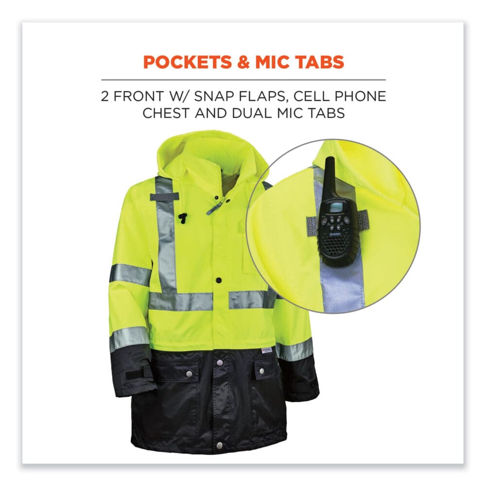 GloWear 8365BK Class 3 Hi-Vis Rain Jacket Black Bottom, 4X-Large, Lime, Ships in 1-3 Business Days - Image 7