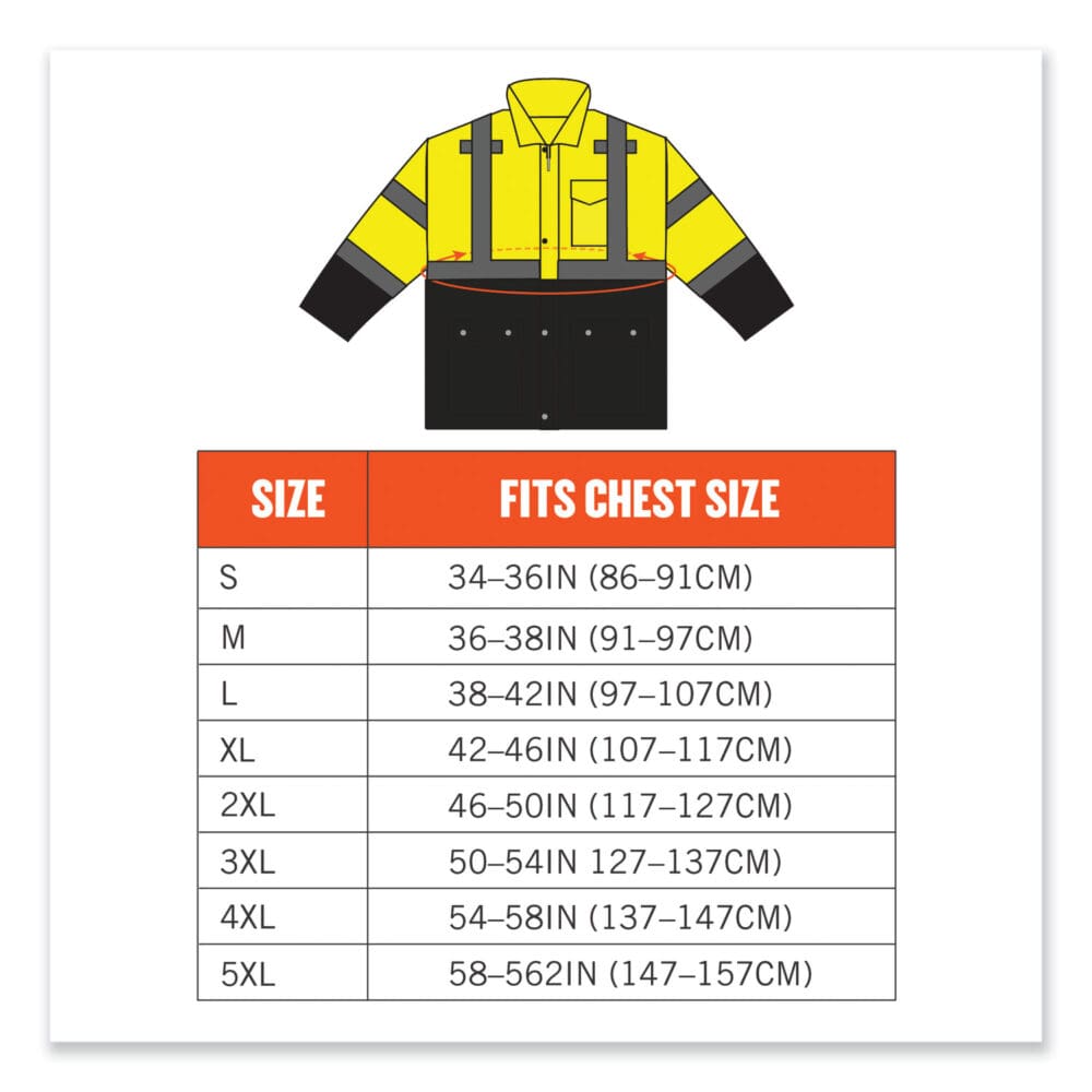 GloWear 8365BK Class 3 Hi-Vis Rain Jacket Black Bottom, 4X-Large, Lime, Ships in 1-3 Business Days - Image 8