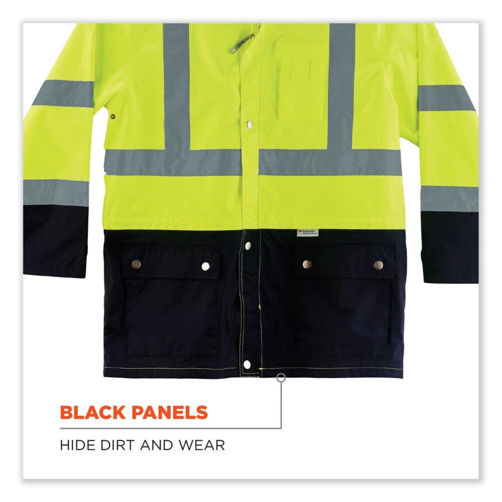 GloWear 8365BK Class 3 Hi-Vis Rain Jacket Black Bottom, 5X-Large, Lime, Ships in 1-3 Business Days - Image 6