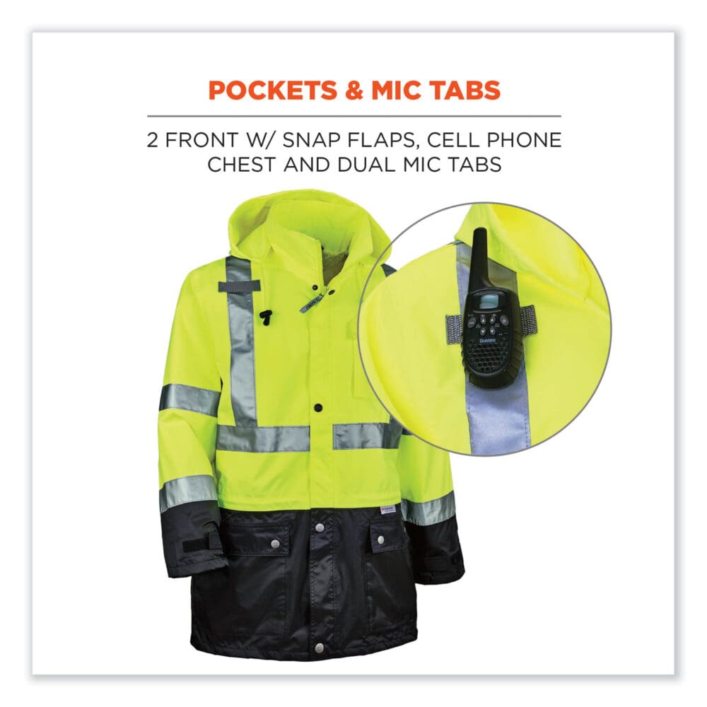 GloWear 8365BK Class 3 Hi-Vis Rain Jacket Black Bottom, 5X-Large, Lime, Ships in 1-3 Business Days - Image 8