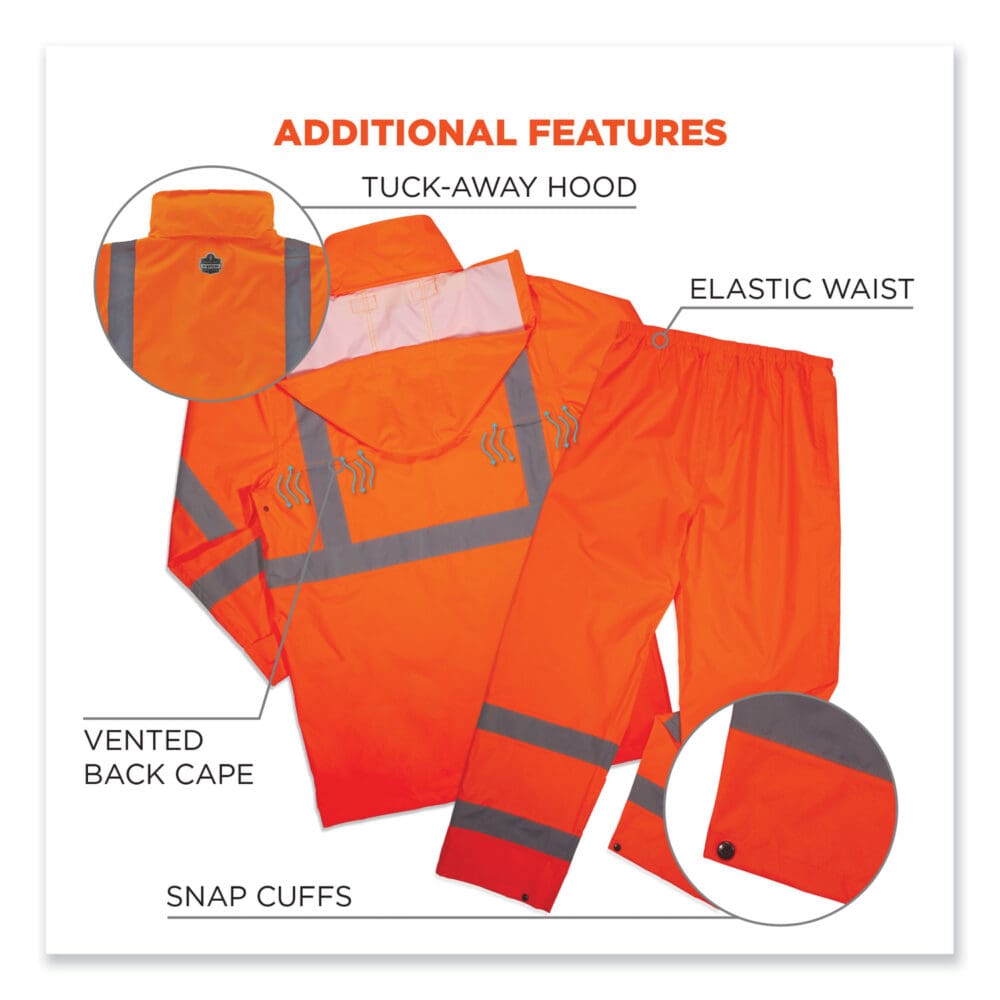 GloWear 8376K Lightweight HV Rain Suit, X-Large, Orange, Ships in 1-3 Business Days - Image 4