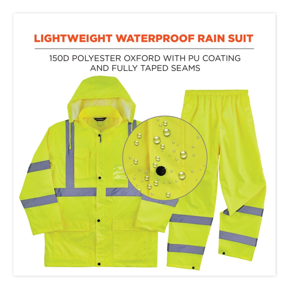 GloWear 8376K Lightweight HV Rain Suit, Large, Lime, Ships in 1-3 Business Days - Image 2