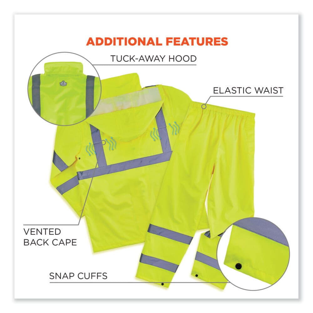 GloWear 8376K Lightweight HV Rain Suit, Large, Lime, Ships in 1-3 Business Days - Image 5