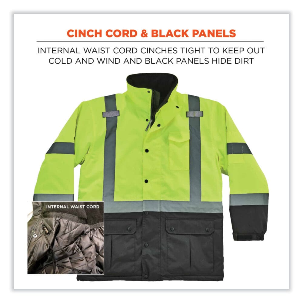 GloWear 8384 Class 3 Hi-Vis Quilted Thermal Parka, Small, Lime, Ships in 1-3 Business Days - Image 4