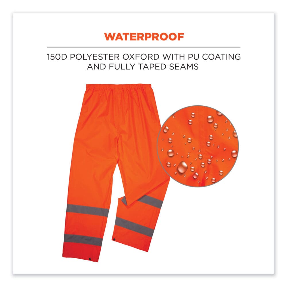 GloWear 8916 Class E Lightweight Hi-Vis Rain Pants, Small, Orange, Ships in 1-3 Business Days - Image 3