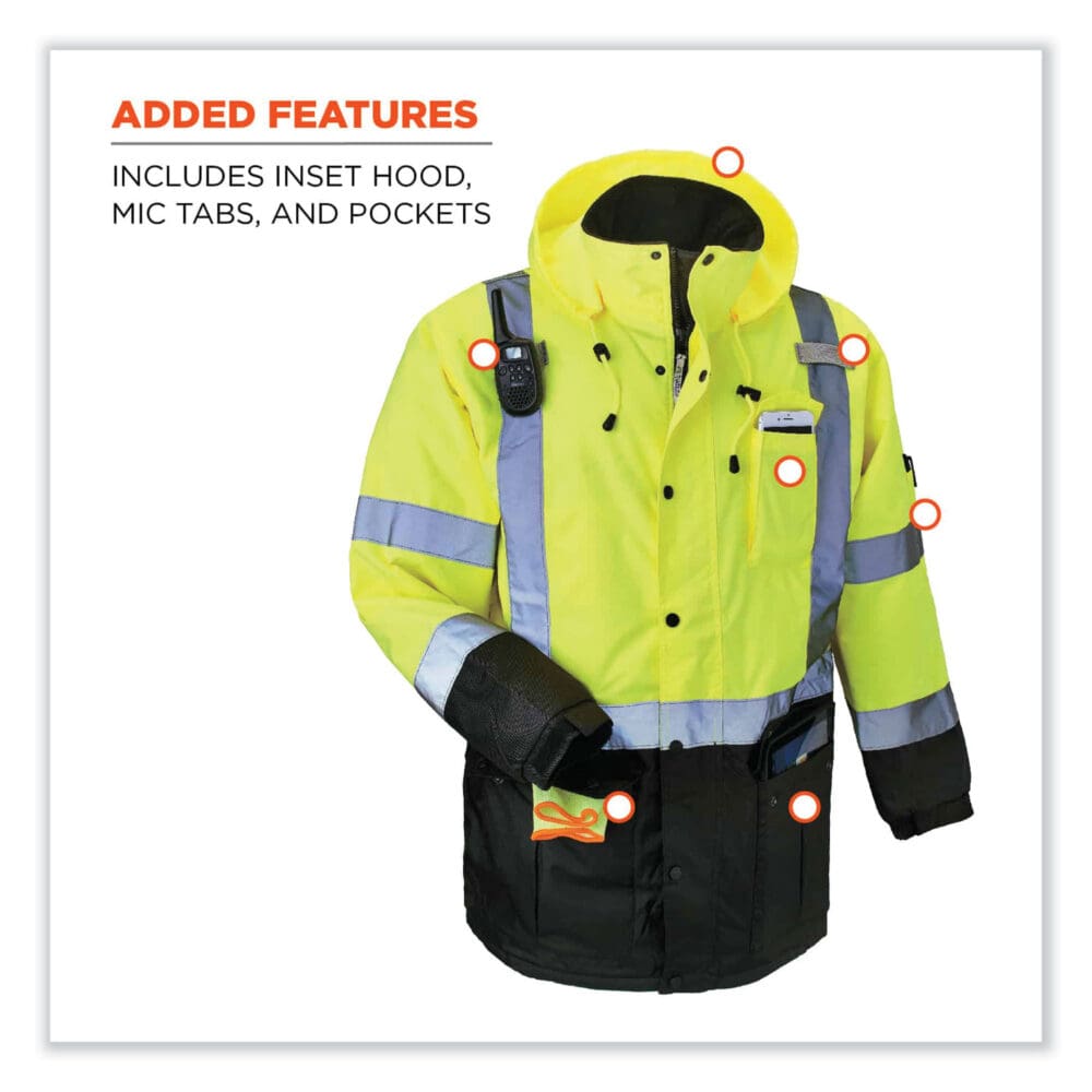 GloWear 8384 Class 3 Hi-Vis Quilted Thermal Parka, 2X-Large, Lime, Ships in 1-3 Business Days - Image 4