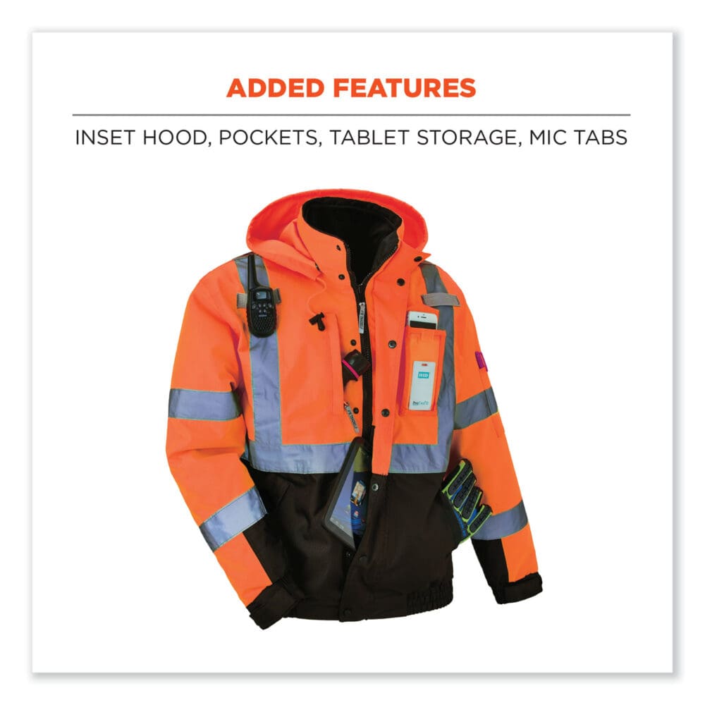 GloWear 8381 Class 3 Hi-Vis 4-in-1 Quilted Bomber Jacket, Orange, Small, Ships in 1-3 Business Days - Image 6