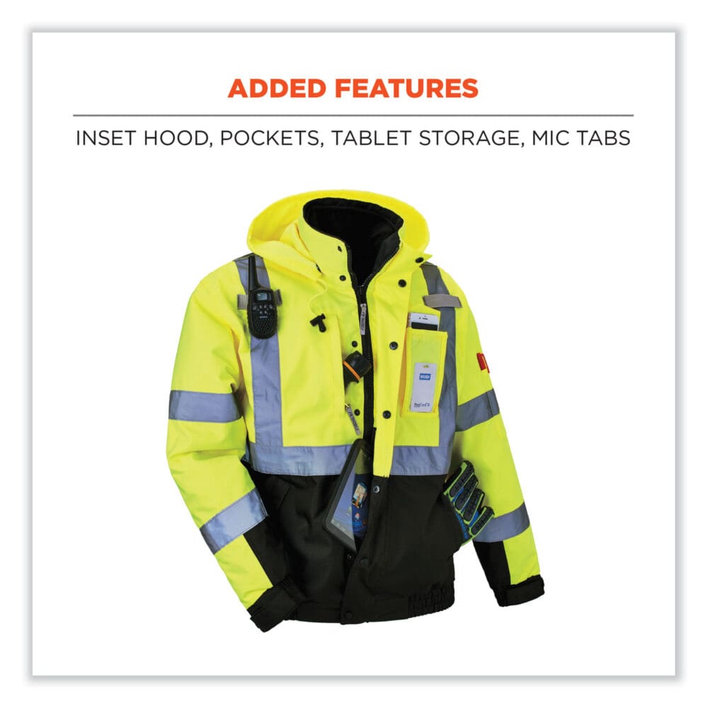 GloWear 8381 Class 3 Hi-Vis 4-in-1 Quilted Bomber Jacket, Lime, 3X-Large, Ships in 1-3 Business Days - Image 6