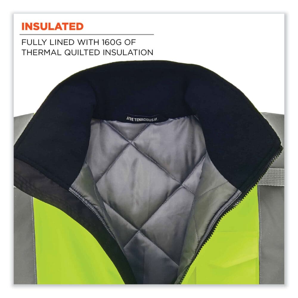 GloWear 8377 Class 3 Hi-Vis Quilted Bomber Jacket, Lime, Small, Ships in 1-3 Business Days - Image 2