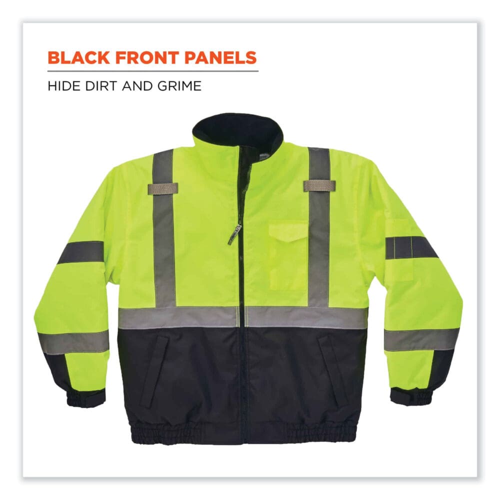 GloWear 8377 Class 3 Hi-Vis Quilted Bomber Jacket, Lime, Small, Ships in 1-3 Business Days - Image 5