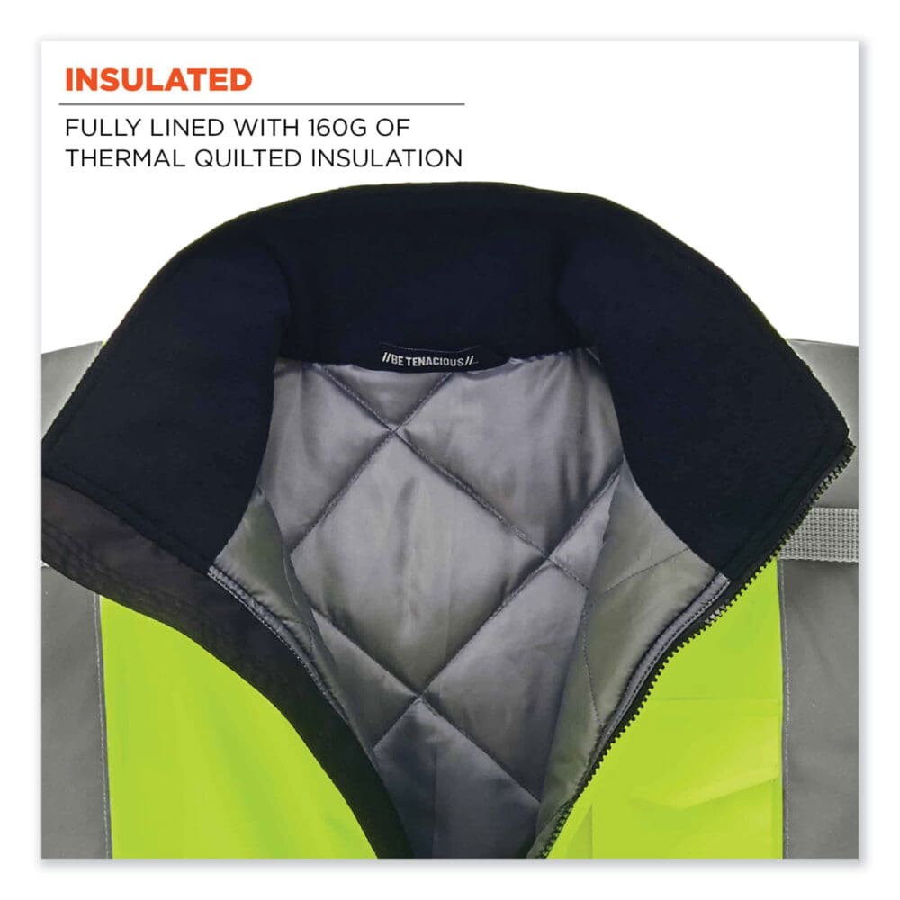 GloWear 8377 Class 3 Hi-Vis Quilted Bomber Jacket, Lime, Medium, Ships in 1-3 Business Days - Image 2