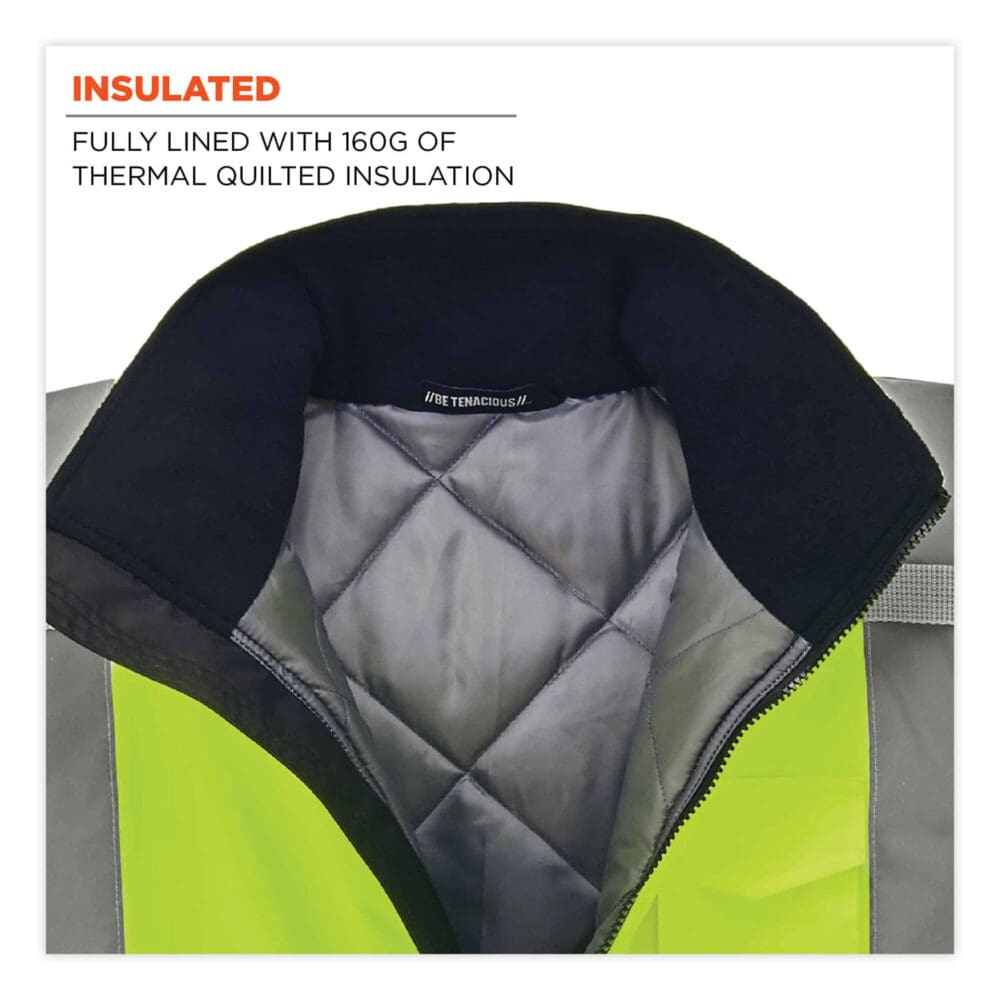 GloWear 8377 Class 3 Hi-Vis Quilted Bomber Jacket, Lime, Large, Ships in 1-3 Business Days - Image 2