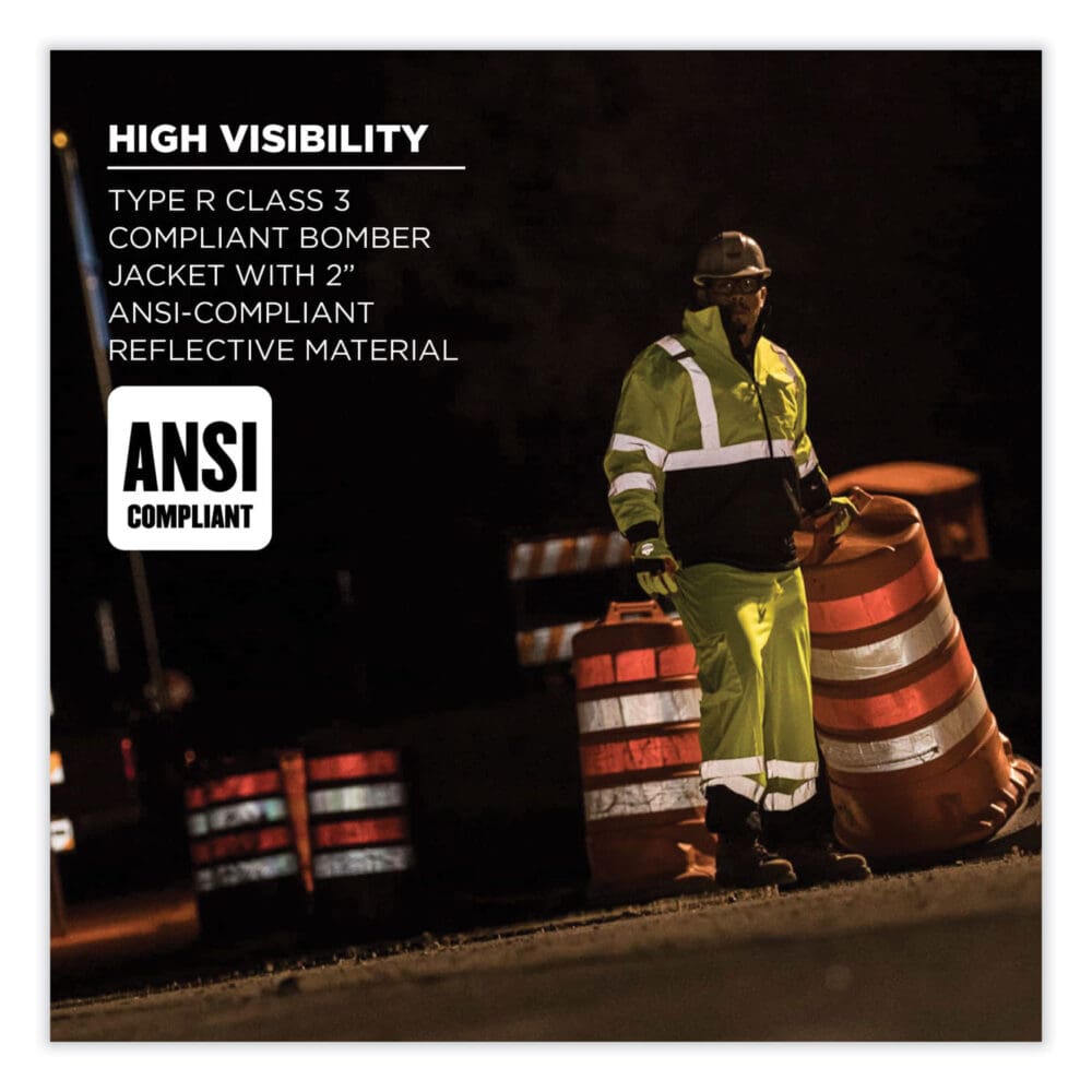 GloWear 8377 Class 3 Hi-Vis Quilted Bomber Jacket, Lime, Large, Ships in 1-3 Business Days - Image 3