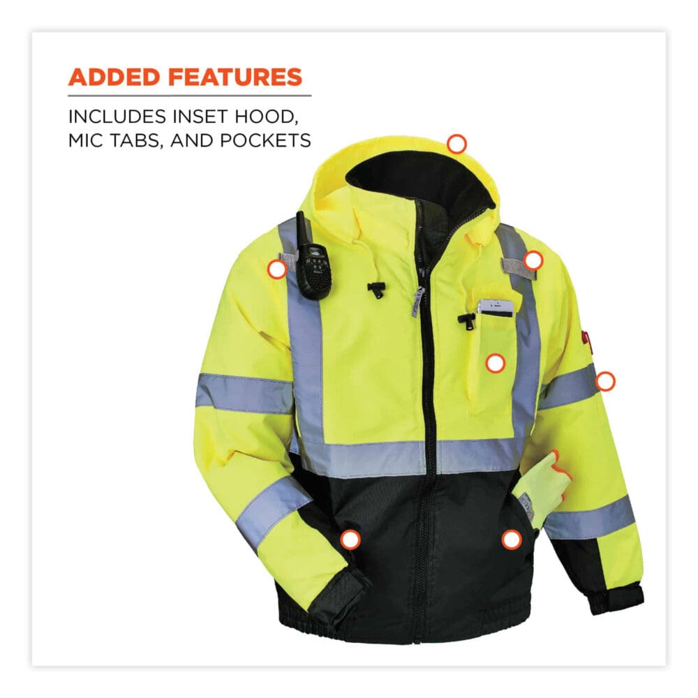 GloWear 8377 Class 3 Hi-Vis Quilted Bomber Jacket, Lime, Large, Ships in 1-3 Business Days - Image 4