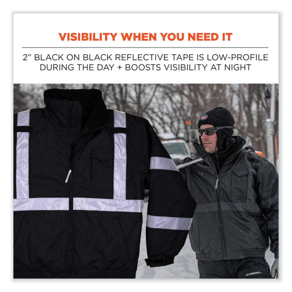 GloWear 8377EV Non-Certified Hi-Vis Quilted Bomber Jacket, Black, Large, Ships in 1-3 Business Days - Image 3