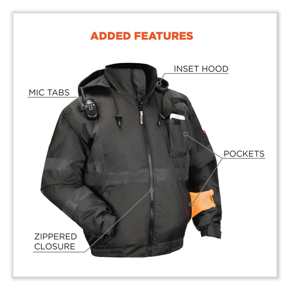 GloWear 8377EV Non-Certified Hi-Vis Quilted Bomber Jacket, Black, 3X-Large, Ships in 1-3 Business Days - Image 4